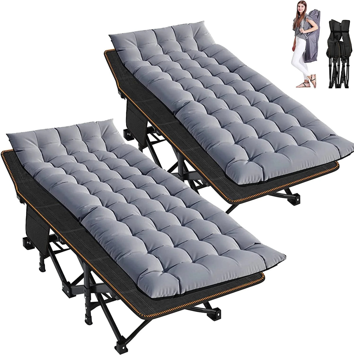2 Pack Folding Camping Cot with Mattress and Carry Bag W717
