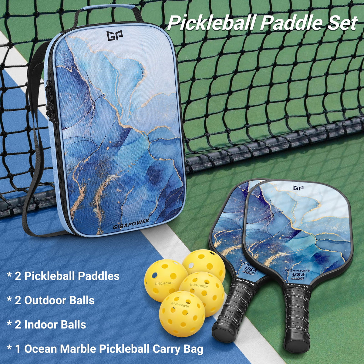 USAPA Approved Graphite Carbon Face Pickleball Paddles Set of 2 I9426