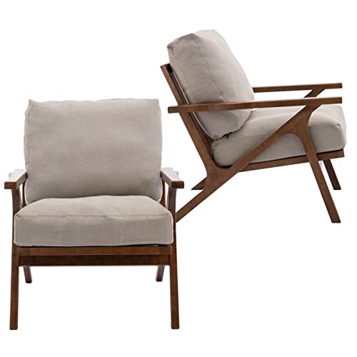 Beige Linen Accent Chair with Ottoman Q89899