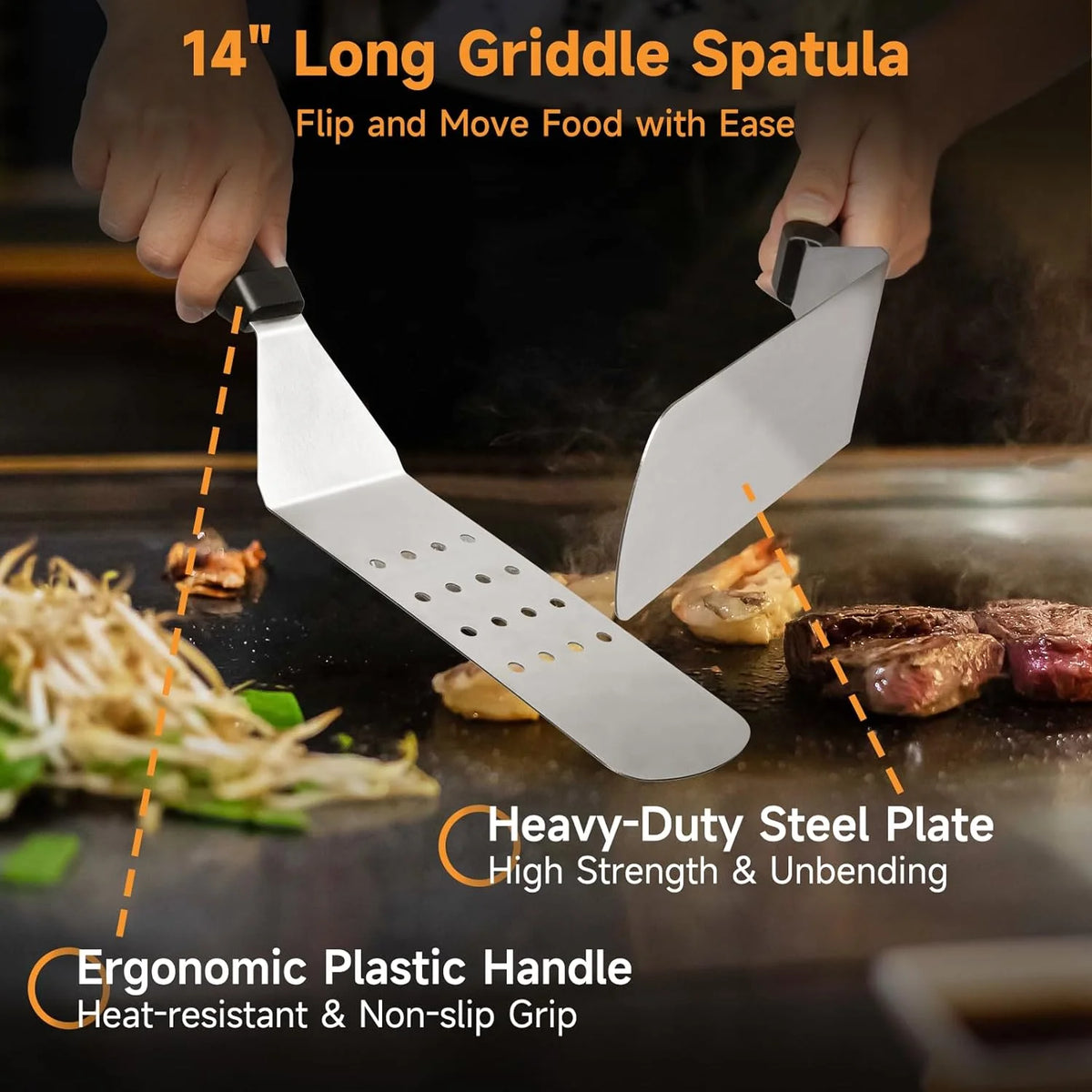 7 Pcs Griddle Accessory Set with Heat-Resistant Spatulas, Scraper, Squeeze Bottles, Egg Rings T209