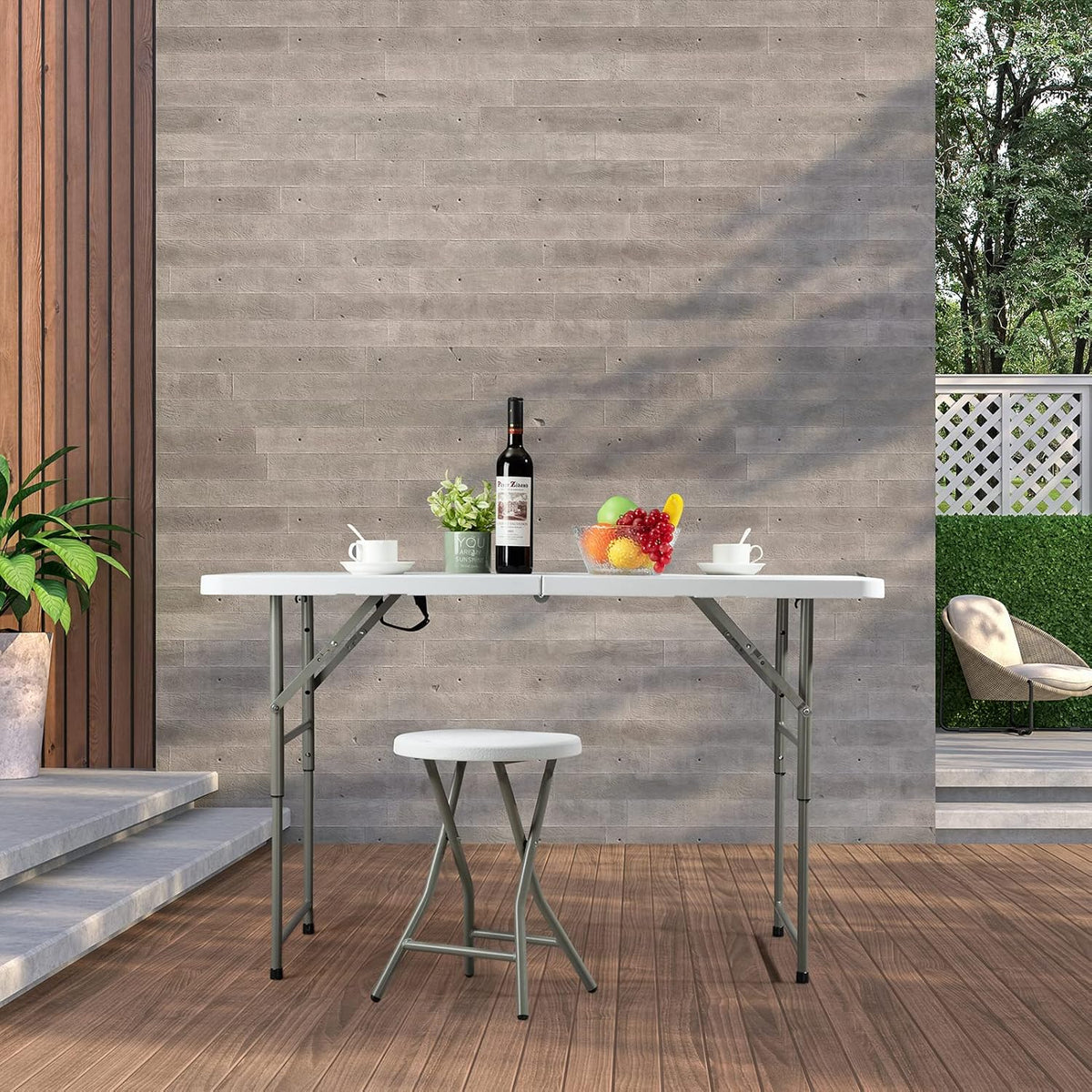 White 4ft Bi-Folding Plastic Dining Table P67841
