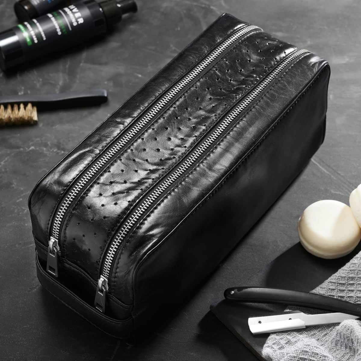 Black Double Zip Wash Bag H391