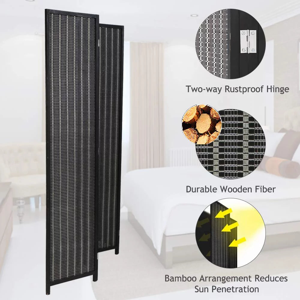 Black 4 Panel Folding Bamboo Room Divider M37335