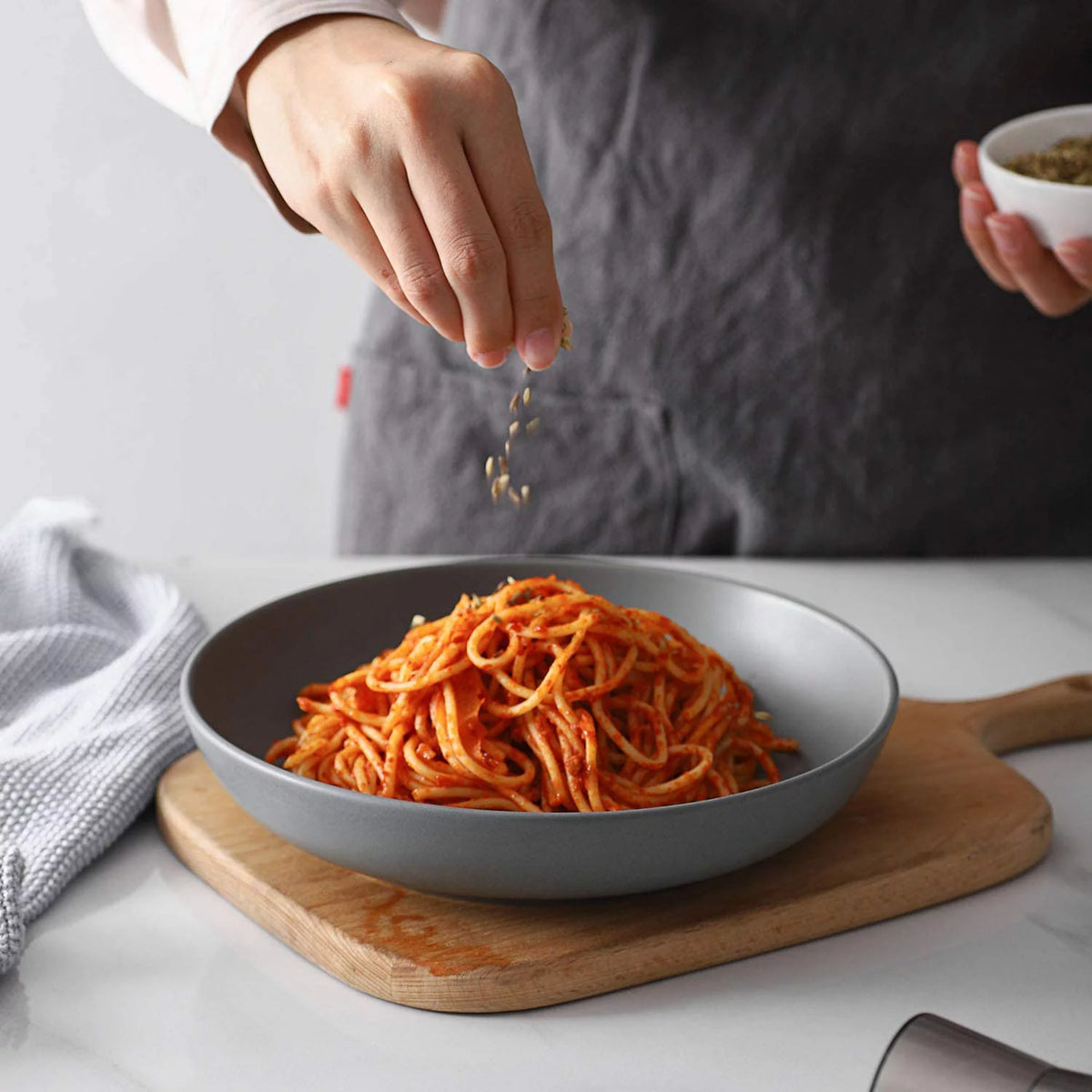 Pasta Bowls Set of 6, Ceramic Soup Bowls 30 Ounces, Grey Matte P4719