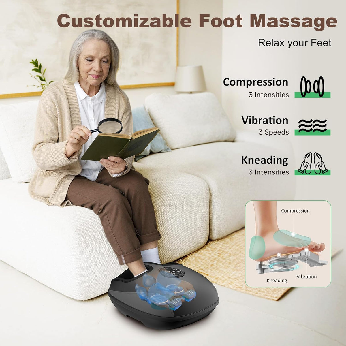 Electric Foot Massager with Heat, Deep Kneading, Compression, Vibration, Remote Control V226