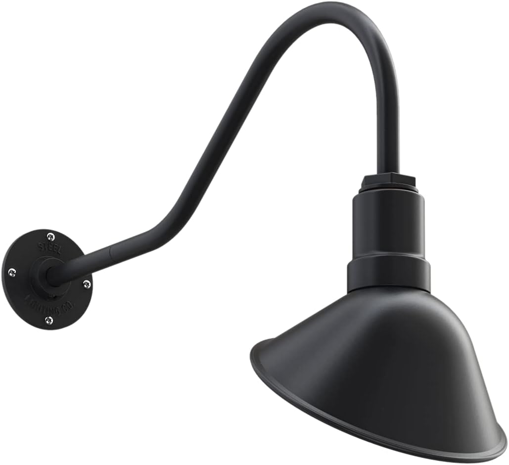 Matte Black 9 in Dome 16 in Gooseneck Outdoor Wall Light H16363