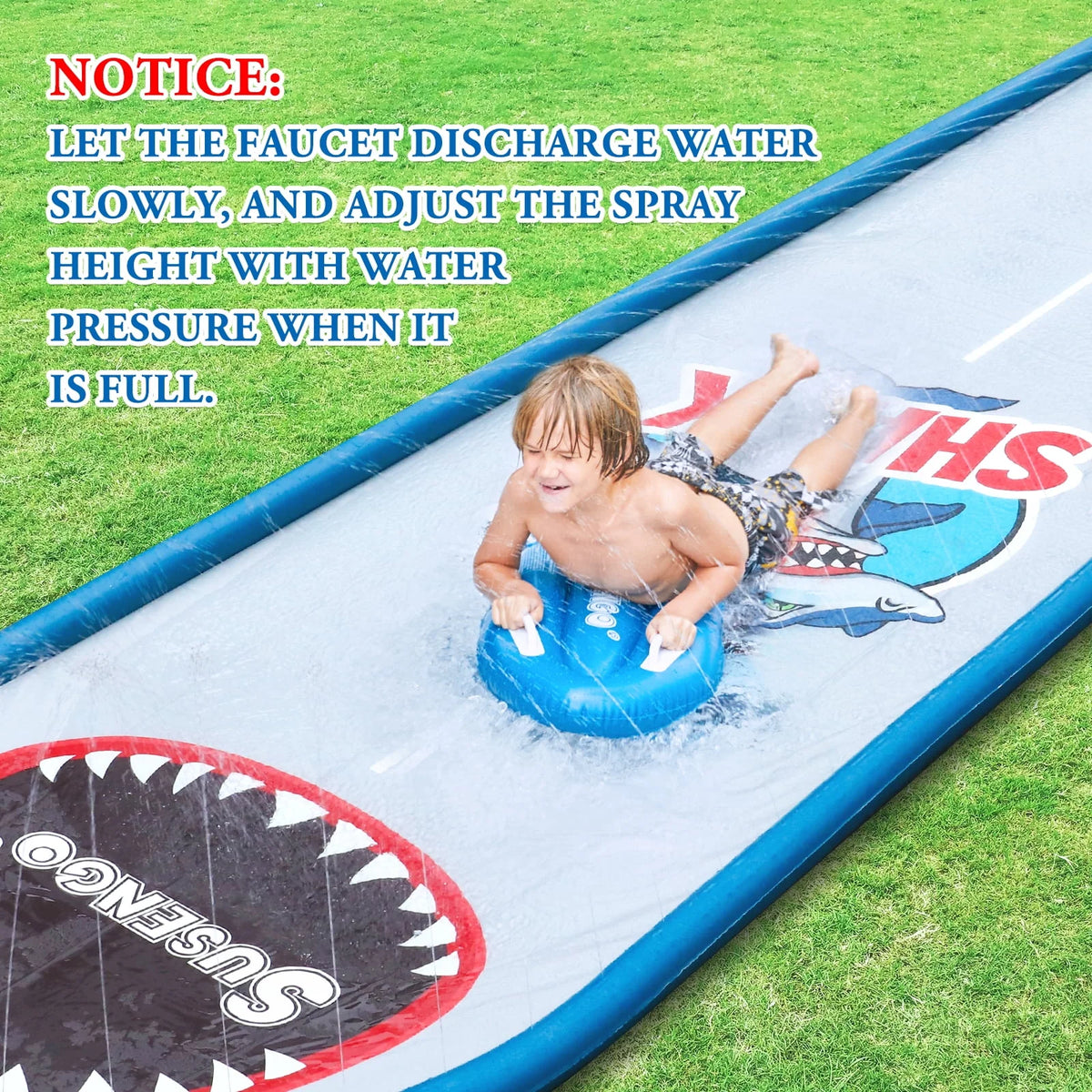 Inflatable Lawn Water Slide with 2 Bodyboards, 15.7x4.3ft Y112