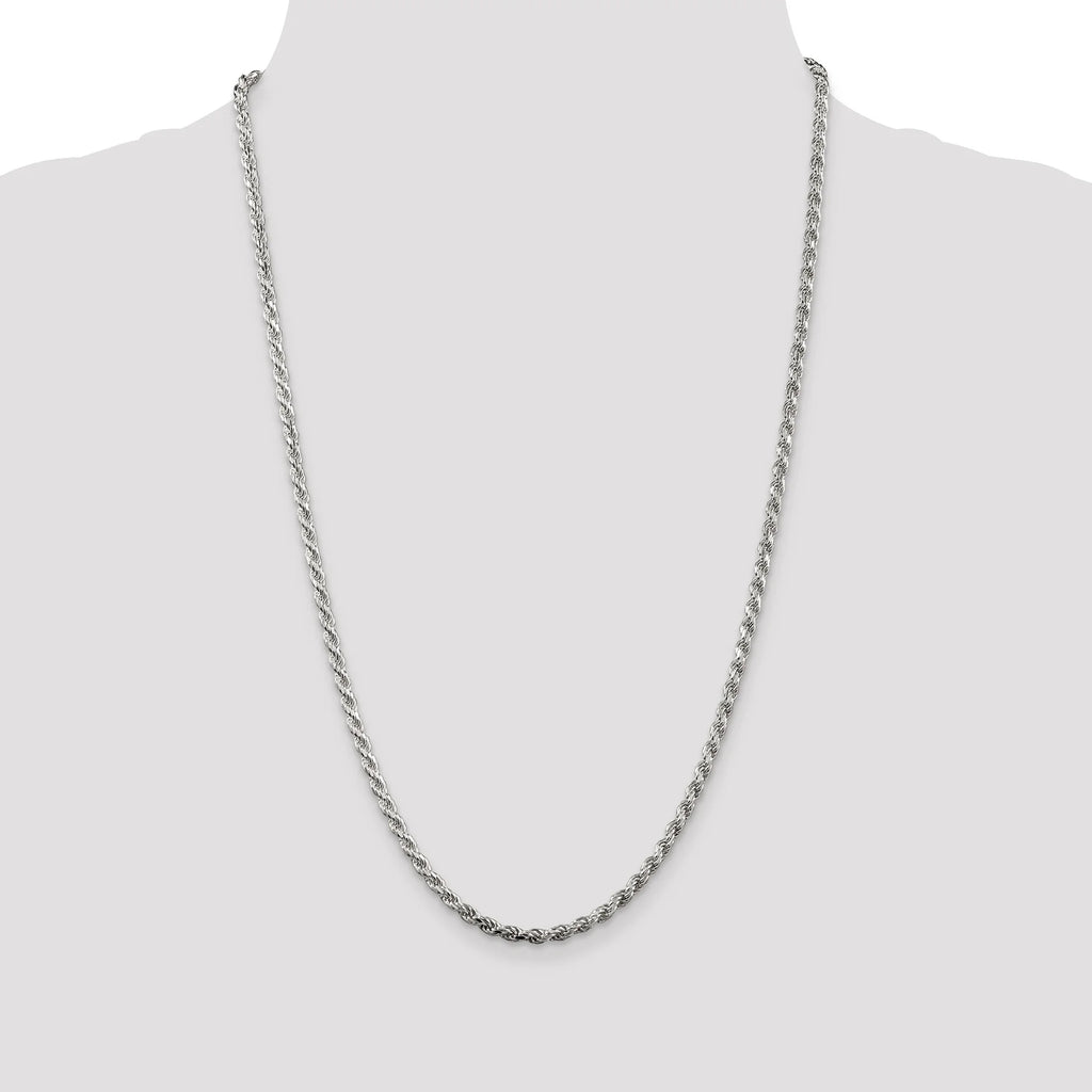 Sterling Silver 3mm Diamond-Cut Rope Chain Necklace 20 Inch K429