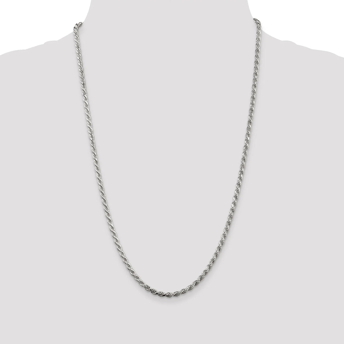 Sterling Silver 3mm Diamond-Cut Rope Chain Necklace 20 Inch K429