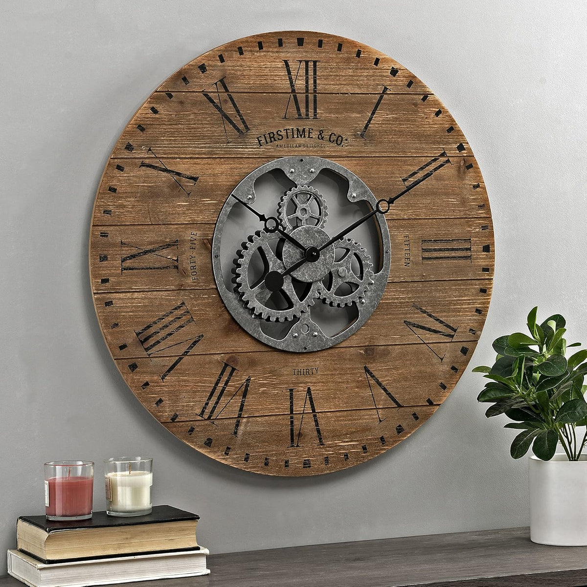 Black Shiplap Gears Farmhouse Wall Clock O659614