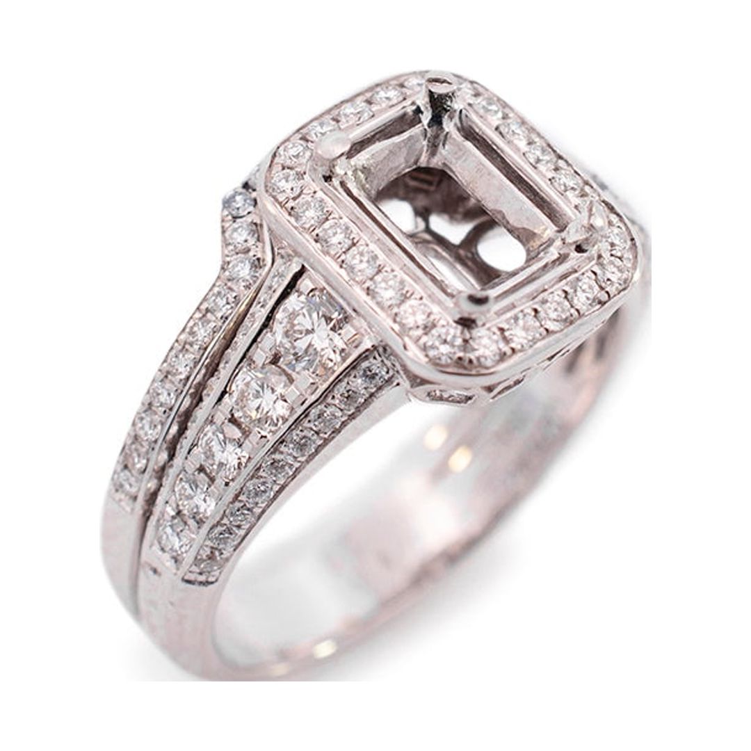 18K White Gold Rectangle Halo Diamond Engagement Ring U82600