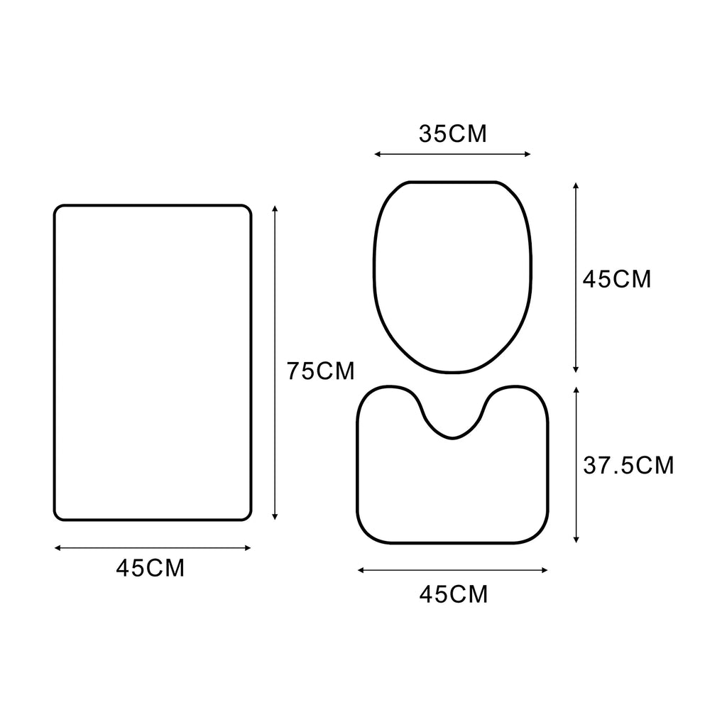 3 Piece Bathroom Rugs Set with Contour Mat and Toilet Lid Cover R522142