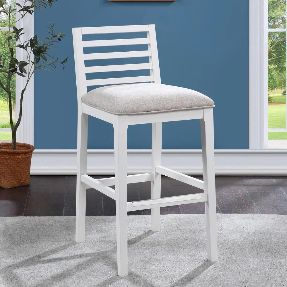 White Solid Wood Gray Fabric Bar Stool I9295