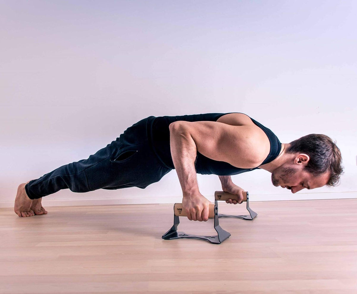 Wooden Push Up Bars with Steel Anti-Slip Handles A381