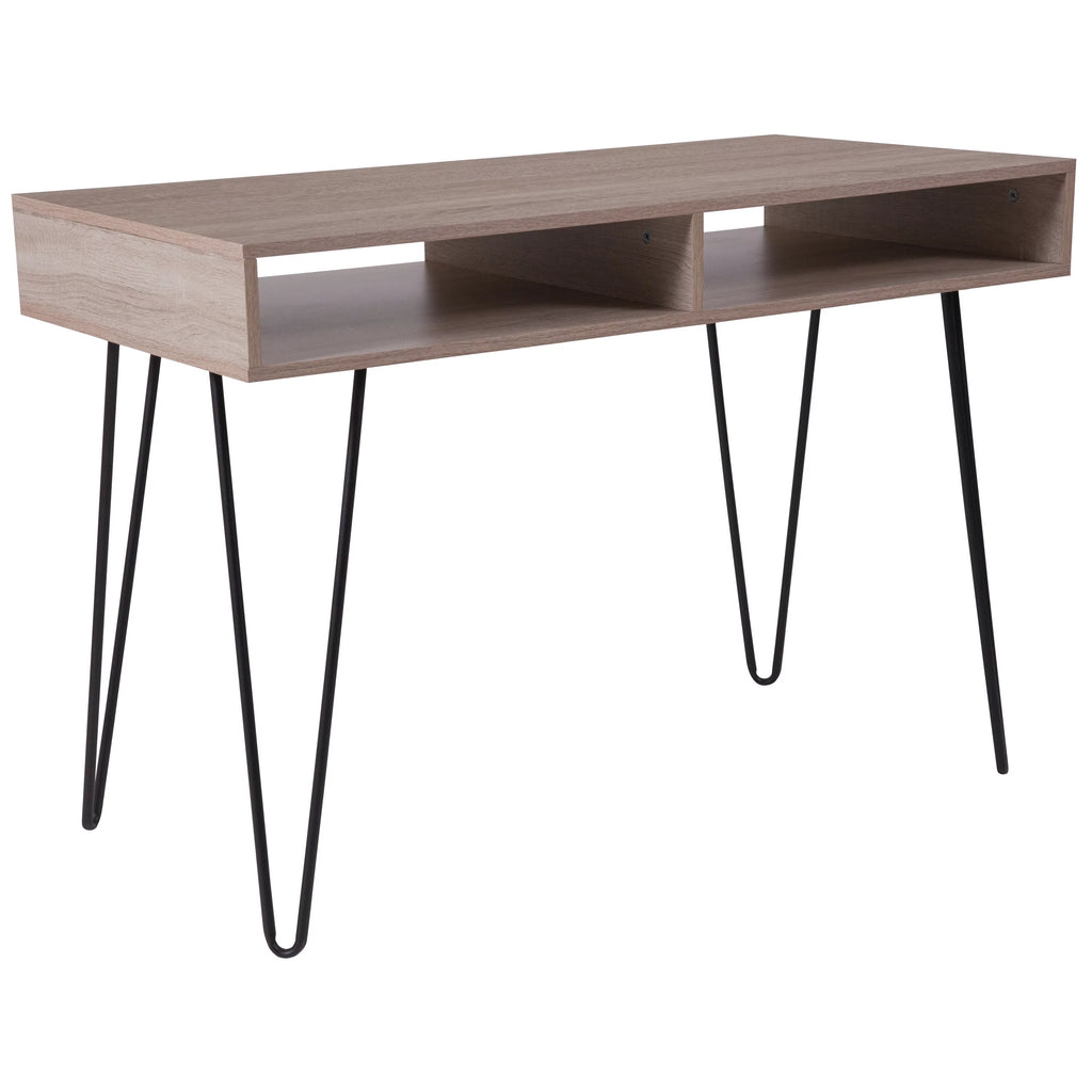 Oak Wood Grain Finish Computer Table with Black Metal Legs N982