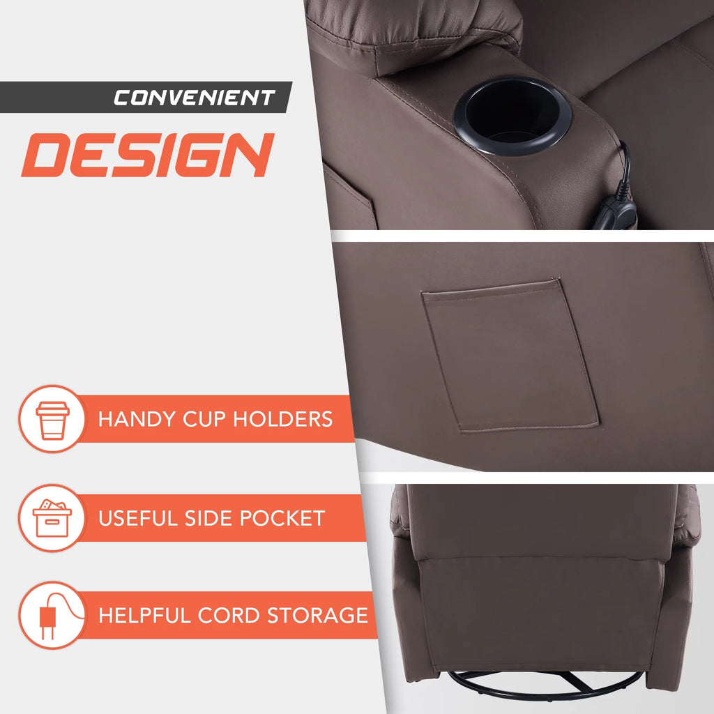 Brown 360 Swivel Heated Massaging Recliner Chair U561087