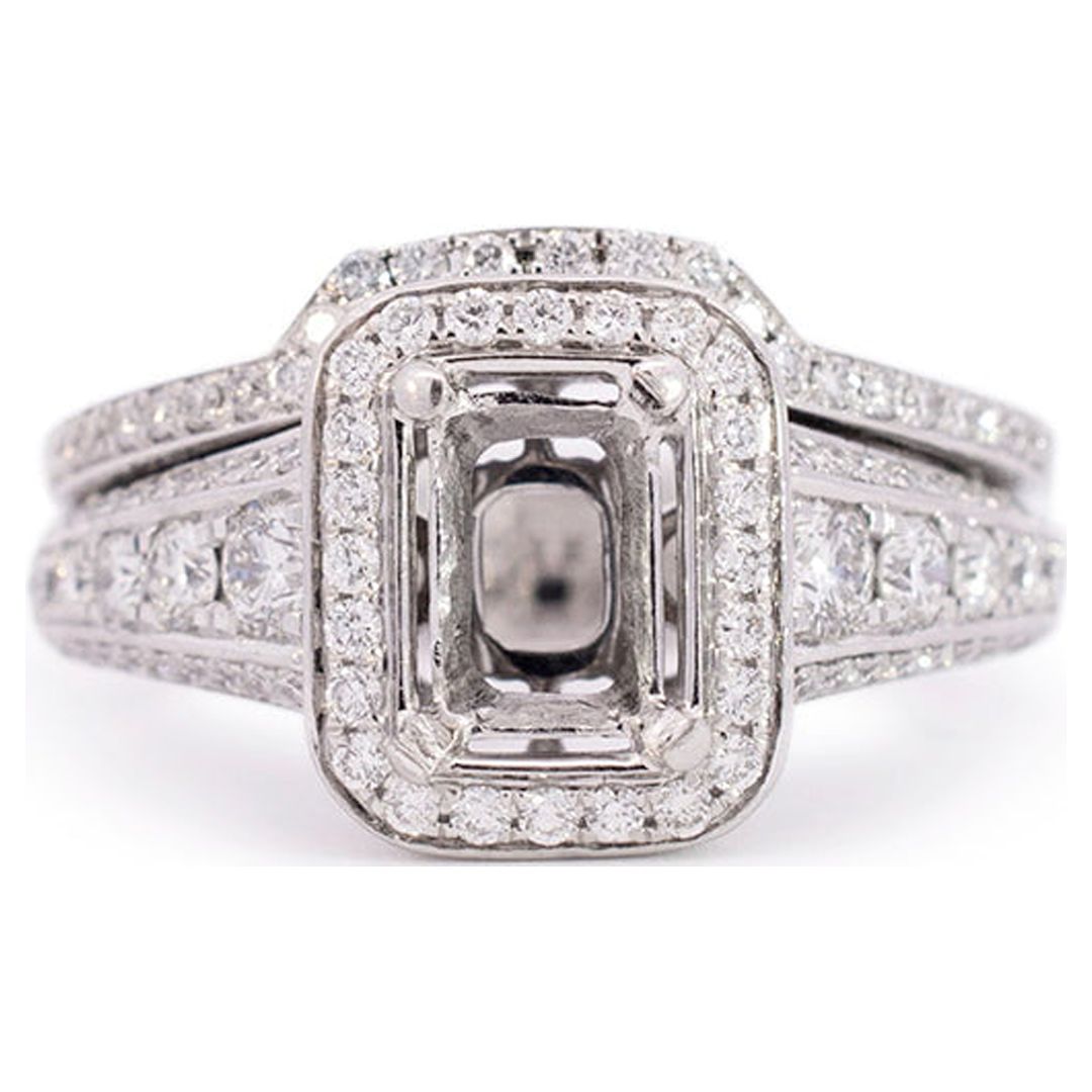 18K White Gold Rectangle Halo Diamond Engagement Ring U82600