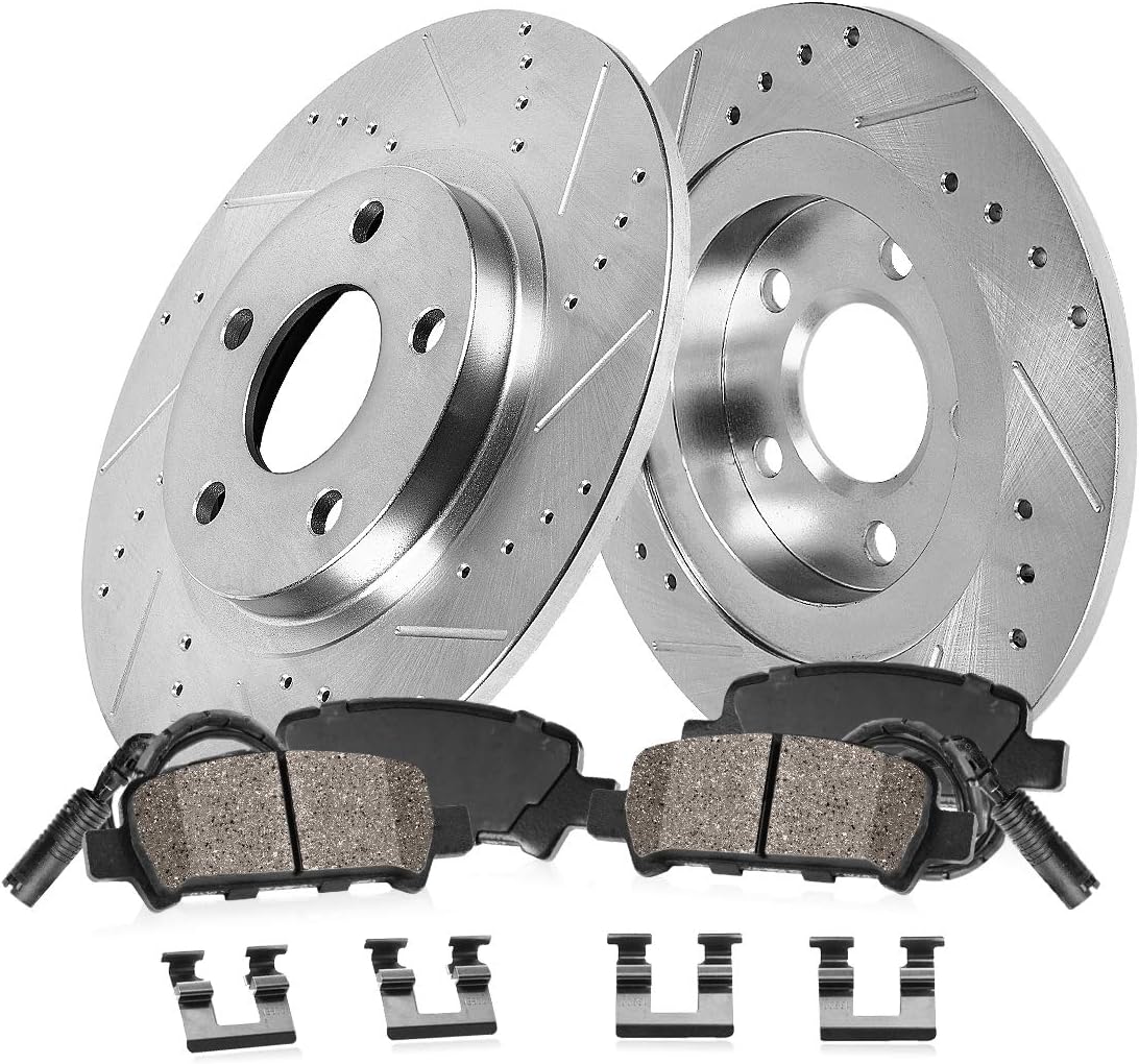 REAR 300mm D/S 5 Lug Rotors + Brake Pads + Clips + Sensors X599720