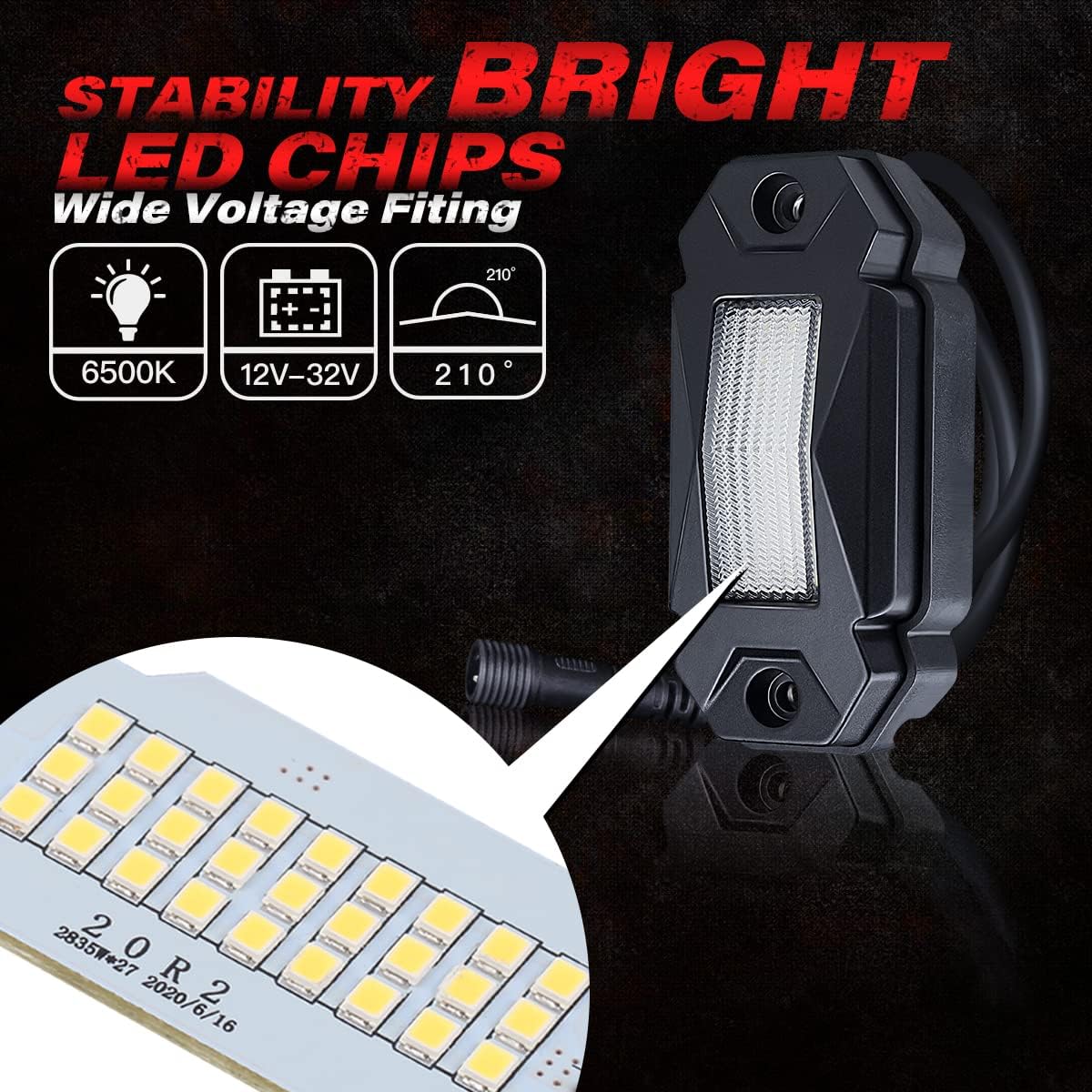 White LED Rock Lights Kit 12 Pods with Switch 21ft Wiring Harness O998262