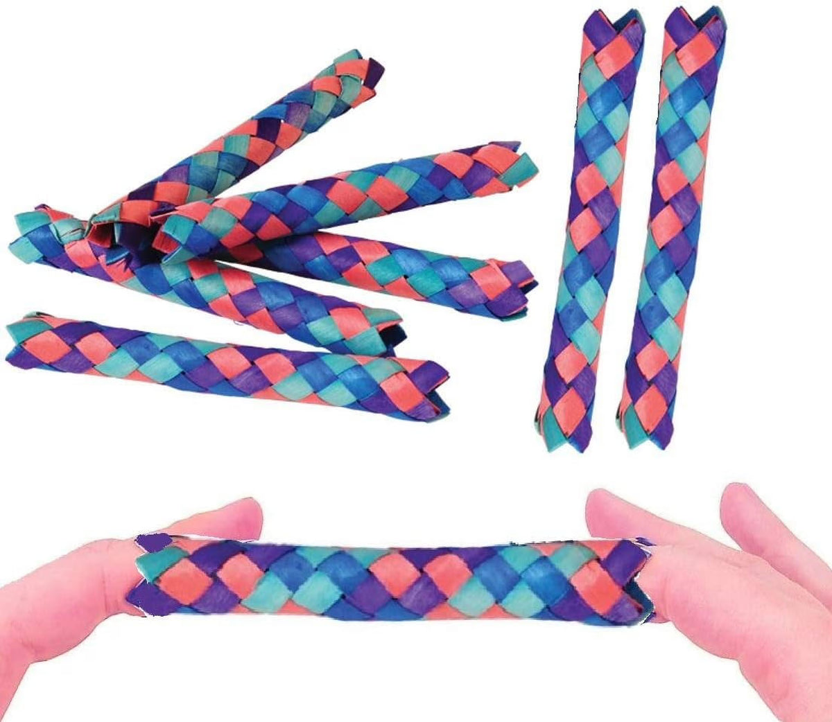 24 Pack Bamboo Chinese Finger Traps (5") Multi Color S9711