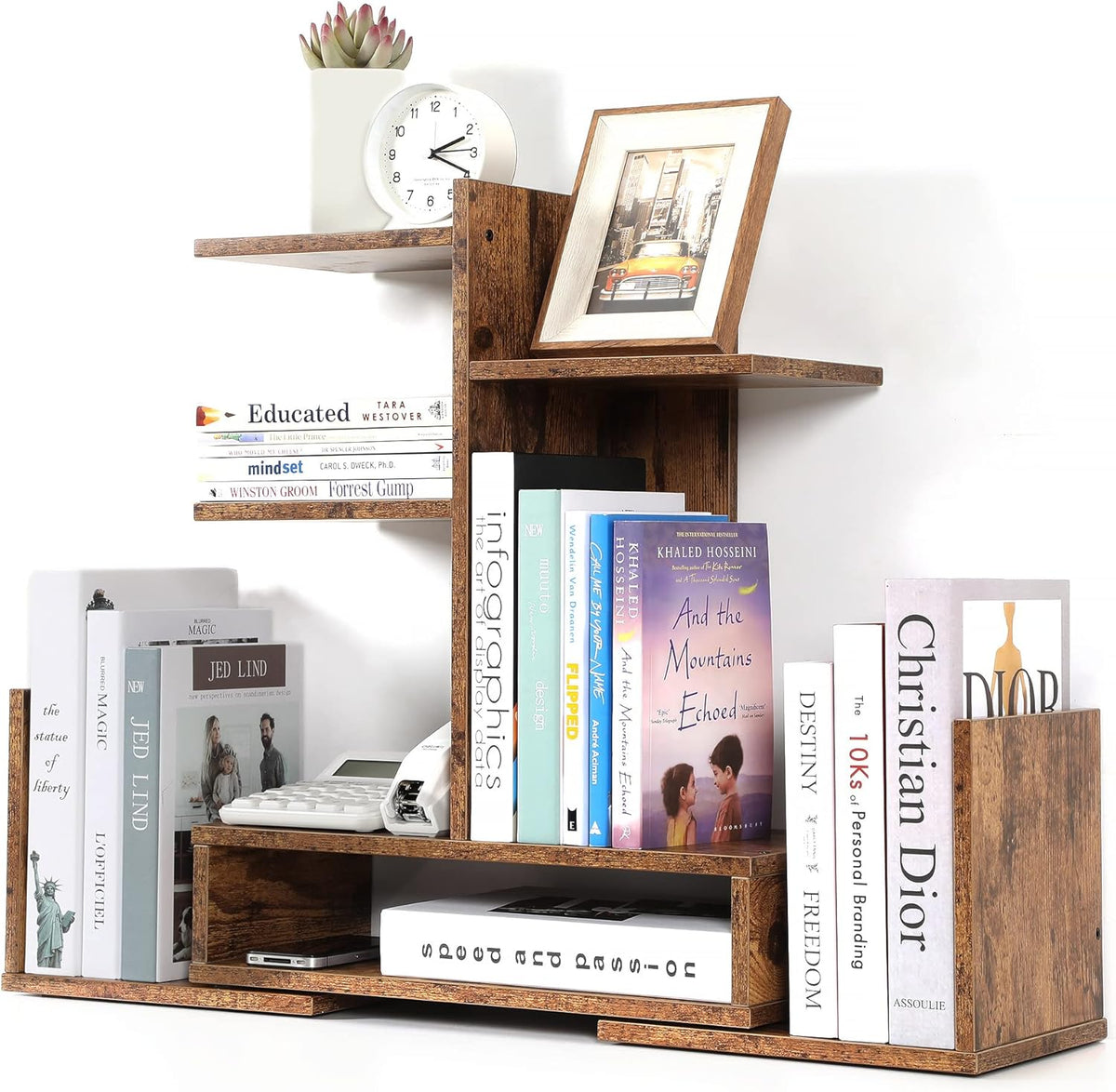 Black Adjustable Wooden Desktop Shelf Bookshelf Organizer G75344