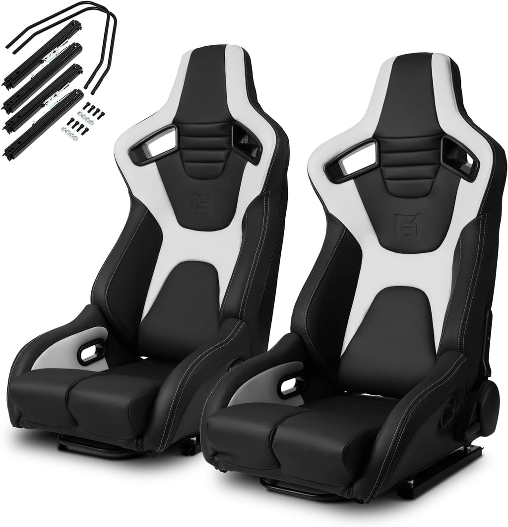 Black Red PVC Carbon Fiber Leather Reclinable Racing Seats Pair C283