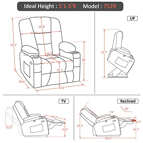 Small Power Lift Recliner Chair with Massage and Heat, Fabric, Brown P4154