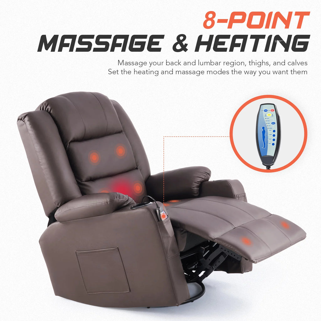 Brown 360 Swivel Heated Massaging Recliner Chair U561087