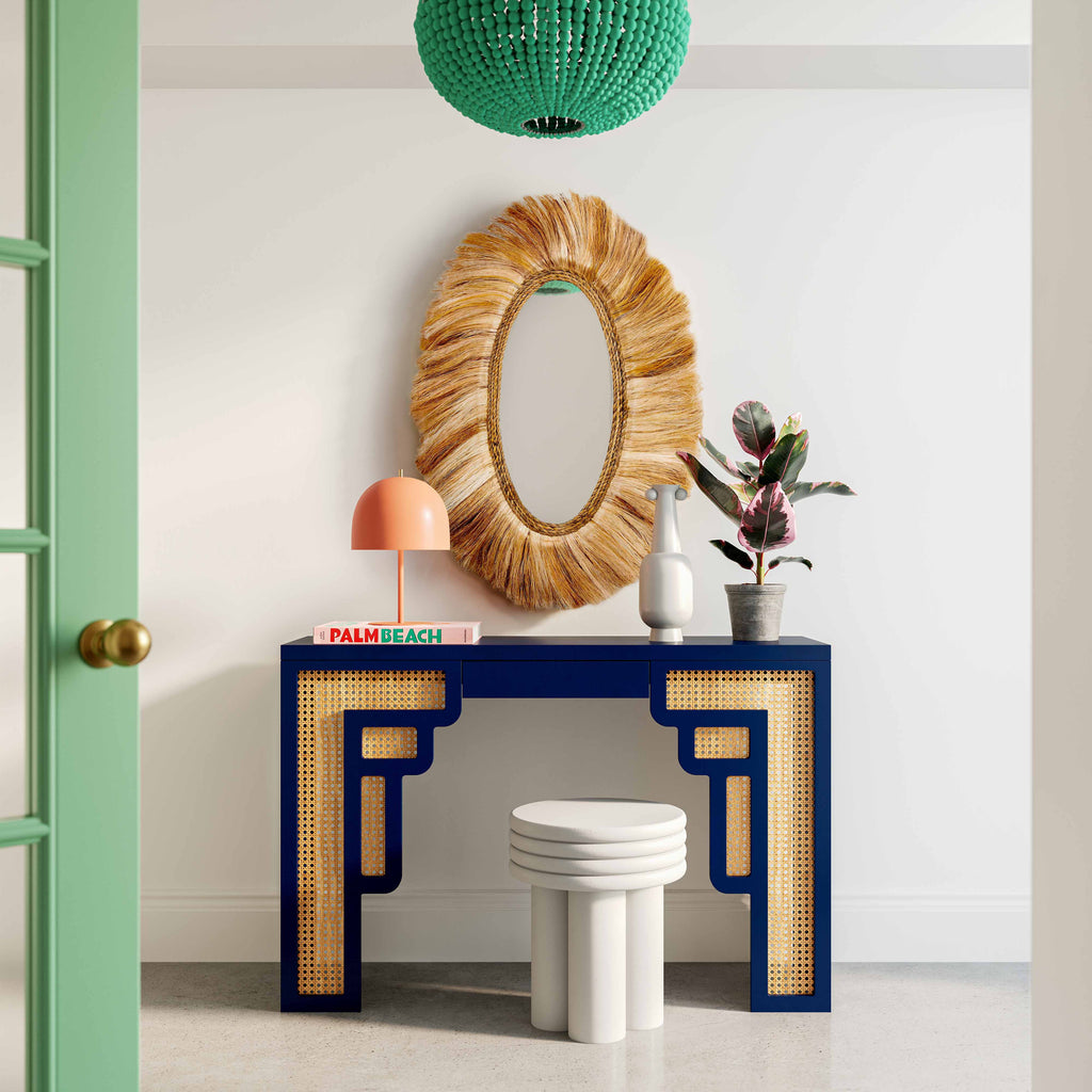 Navy Rattan Console Table W971