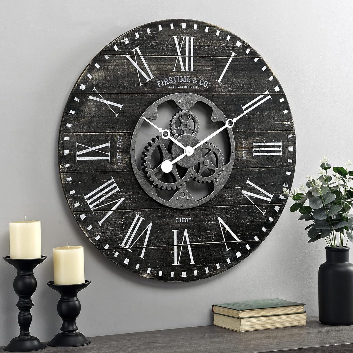 Black Shiplap Gears Farmhouse Wall Clock O659614