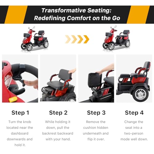 Red 4 Wheel All Terrain Mobility Scooter with 2 Seats, 500lbs Capacity Y1585
