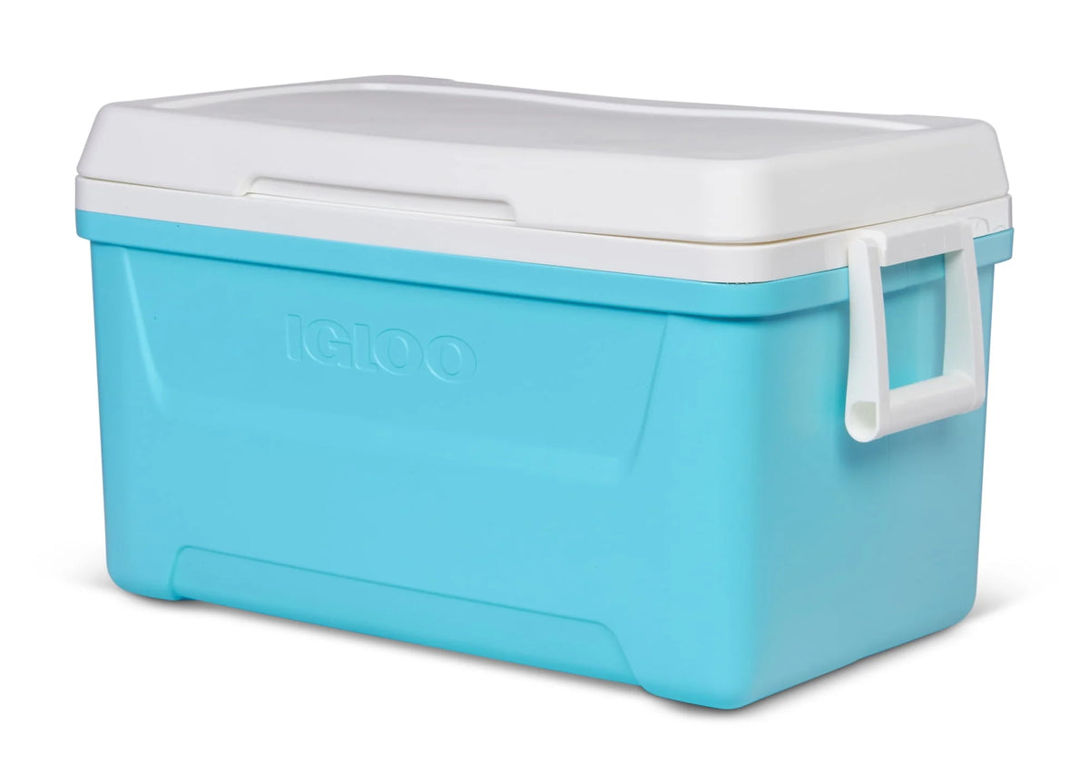 48 QT Hard-Sided Ice Chest Cooler, Aqua Blue and White X790551