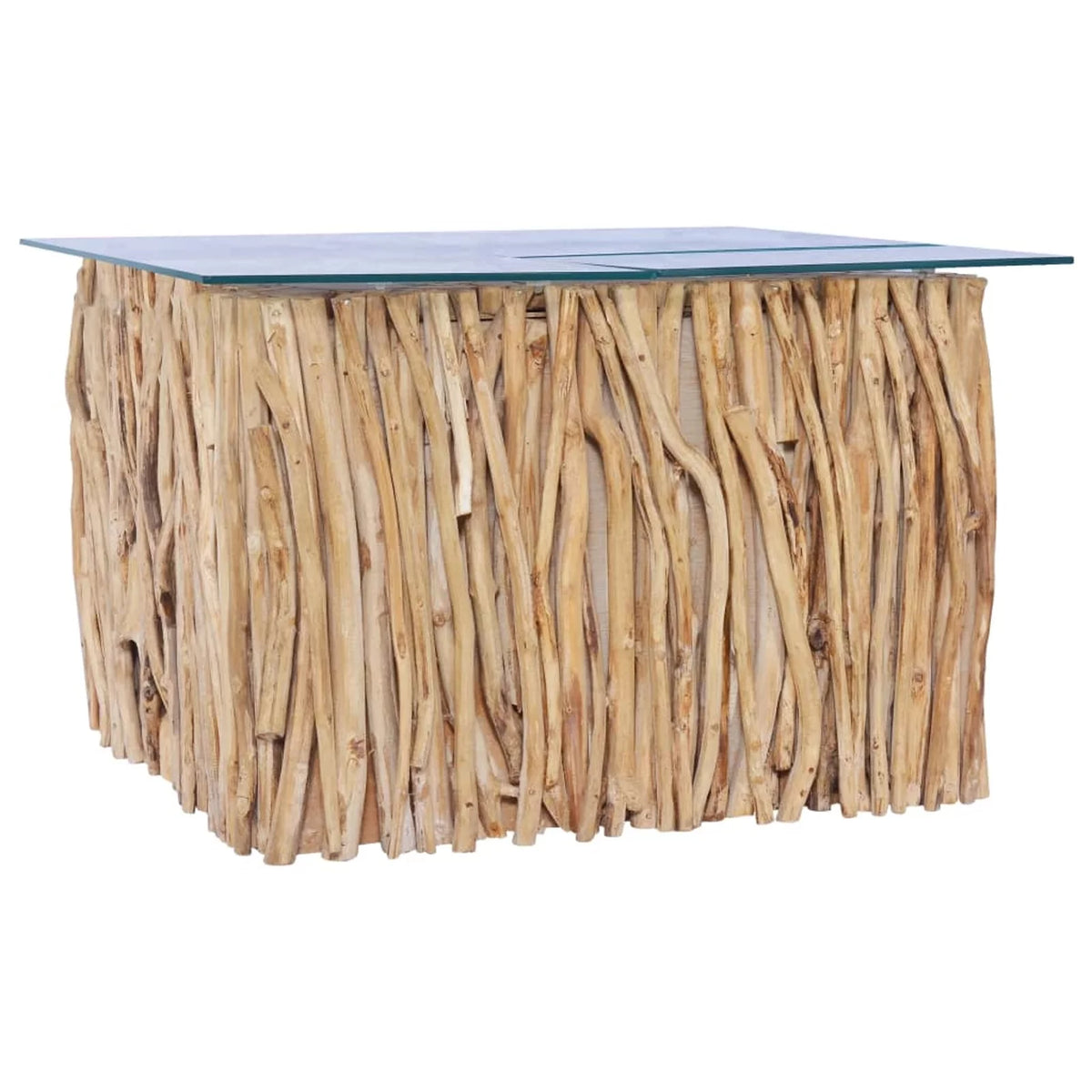 Coffee Table Glass Tabletop with Teak Wood Base I376