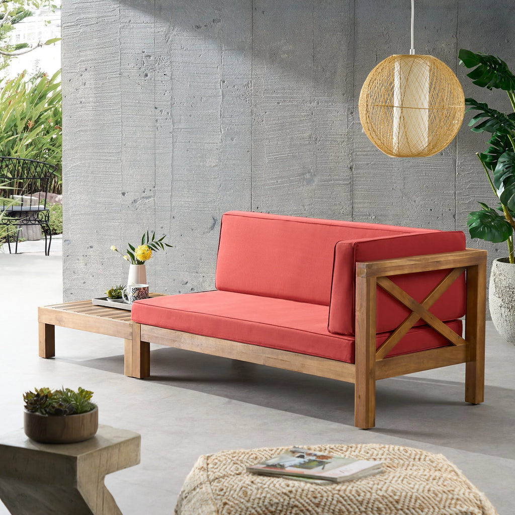 Acacia Wood Loveseat and Coffee Table Set with Cushion Q4540