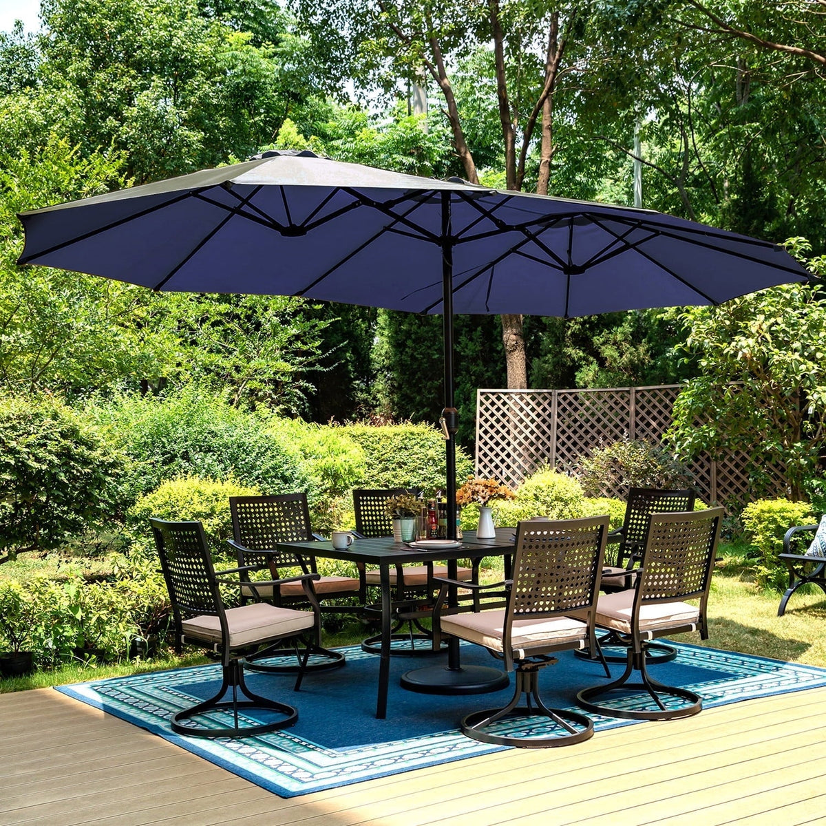 15ft Double-Sided Patio Umbrella with Base A7012