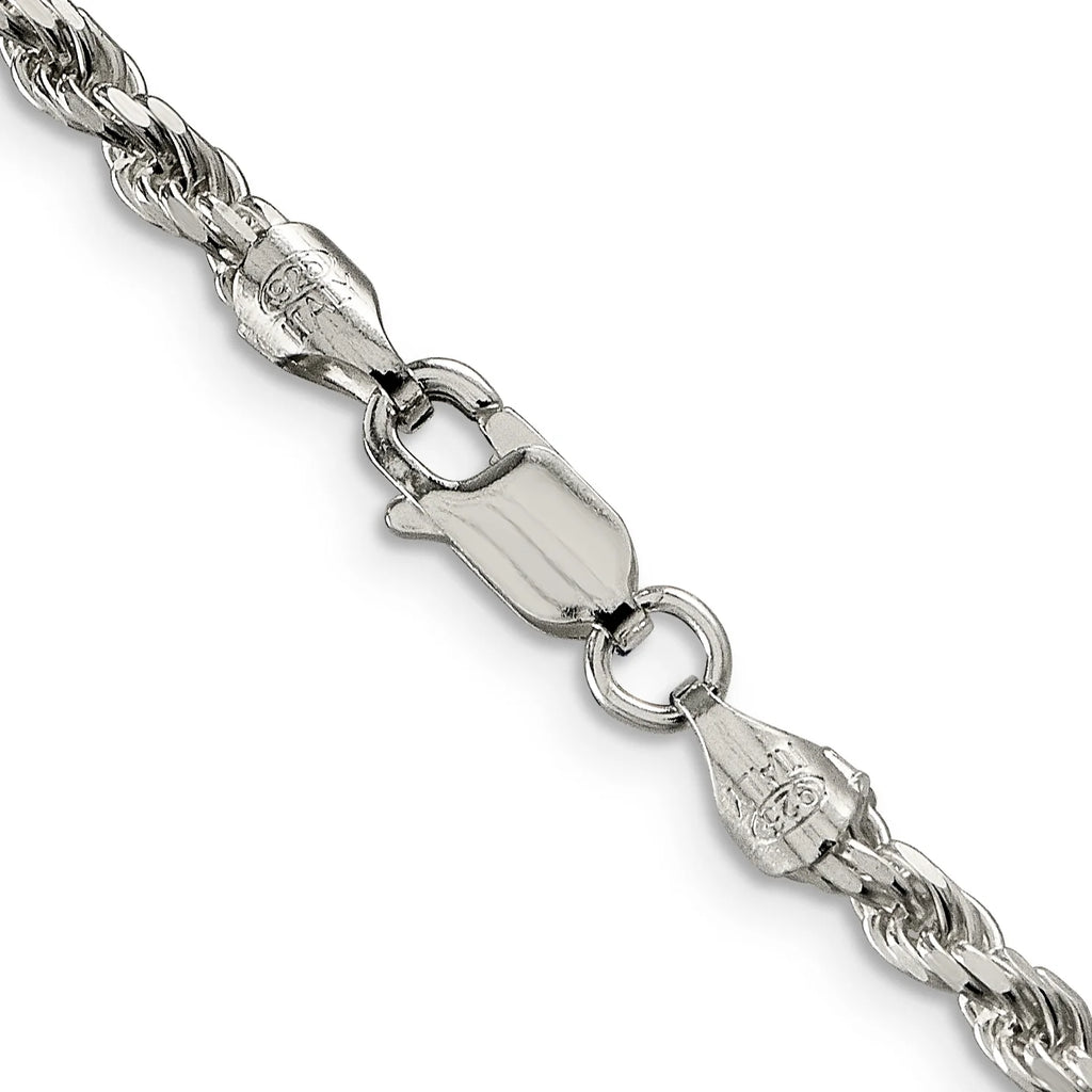 Sterling Silver 3mm Diamond-Cut Rope Chain Necklace 20 Inch K429
