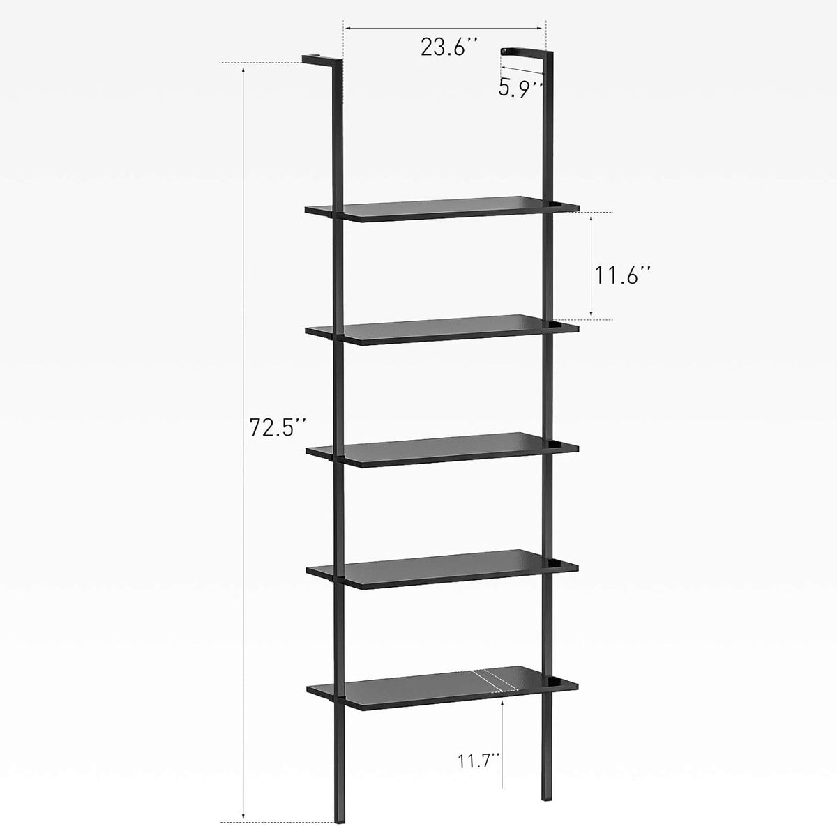 5-Shelf Black Wood Bookcase with Metal Frame B624087