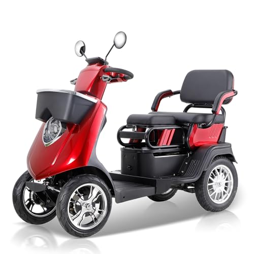 Red 4 Wheel All Terrain Mobility Scooter with 2 Seats, 500lbs Capacity Y1585