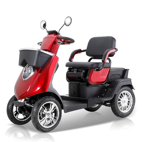 Red 4 Wheel All Terrain Mobility Scooter with 2 Seats, 500lbs Capacity Y1585