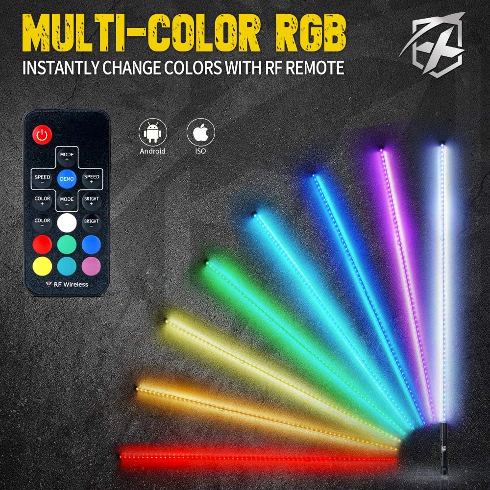 4FT RGB LED Flexible Whip Lights with Remote Control S54569