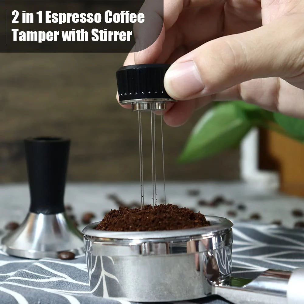 2 in 1 Coffee Tamper Set with Curved Base, Magnetic Distributor, Stainless Steel, 54mm Portafilter K2443
