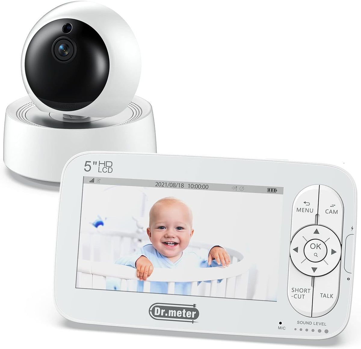 Baby Monitor with 5 LCD Screen, 720p HD, Remote PTZ, Two-Way Talk, Infrared Night Vision U96797