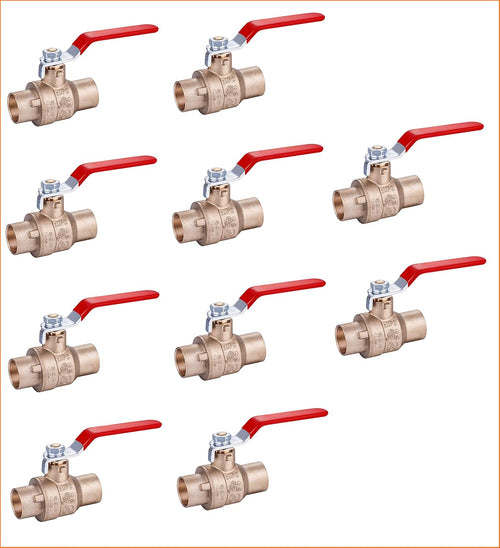 1/2" Sweat Solder Brass Full Port Ball Valve Lead Free Red Handle (5-Pack) U2887