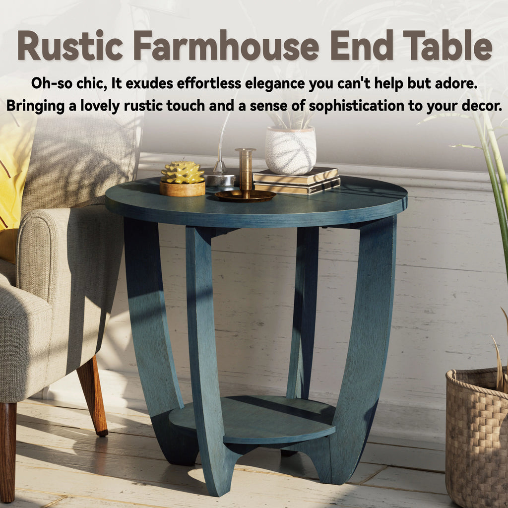 Rustic Round End Table with Storage Shelf O158704