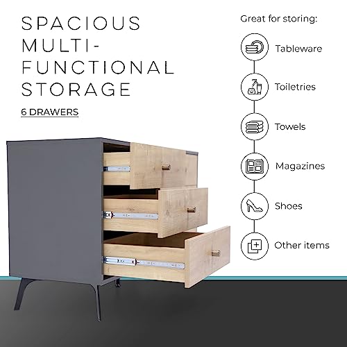 Oak Dark Gray Chest with Six Sliding Drawers K953704