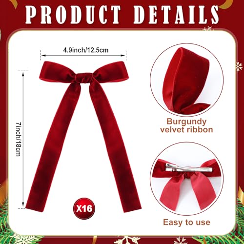 16 Pcs Vintage Velvet Bow Ornaments with Clip Q233