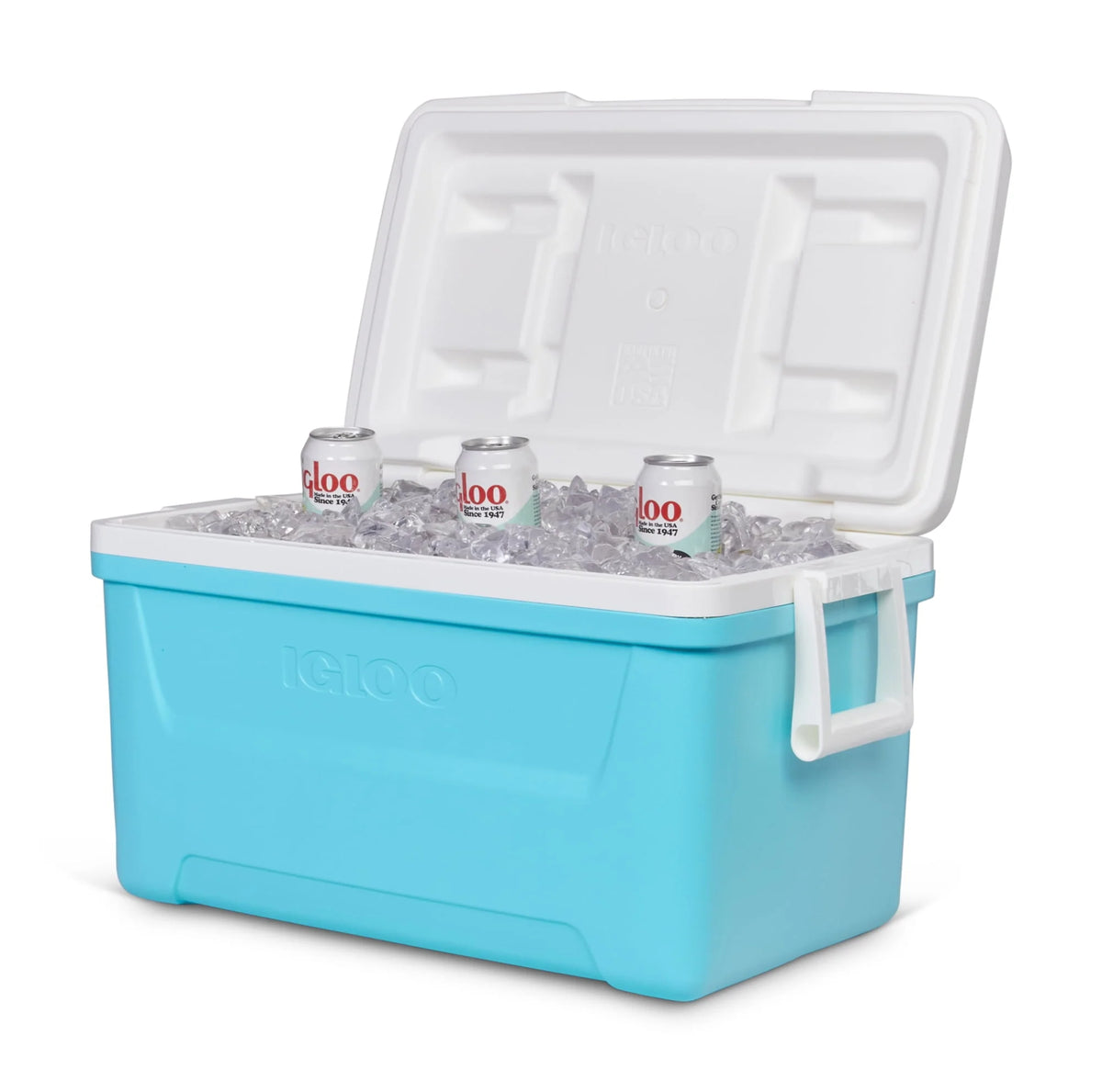48 QT Hard-Sided Ice Chest Cooler, Aqua Blue and White X790551