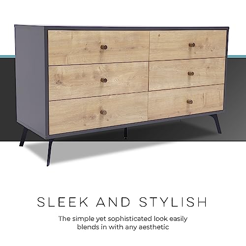 Oak Dark Gray Chest with Six Sliding Drawers K953704