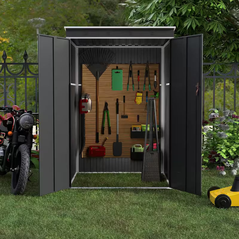 Metal Garden Storage Shed with Sloping Roof in Black K137075