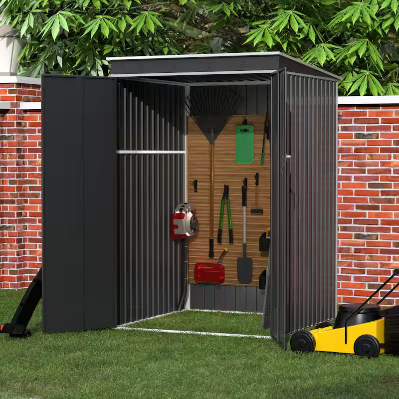 Metal Garden Storage Shed with Sloping Roof in Black K137075